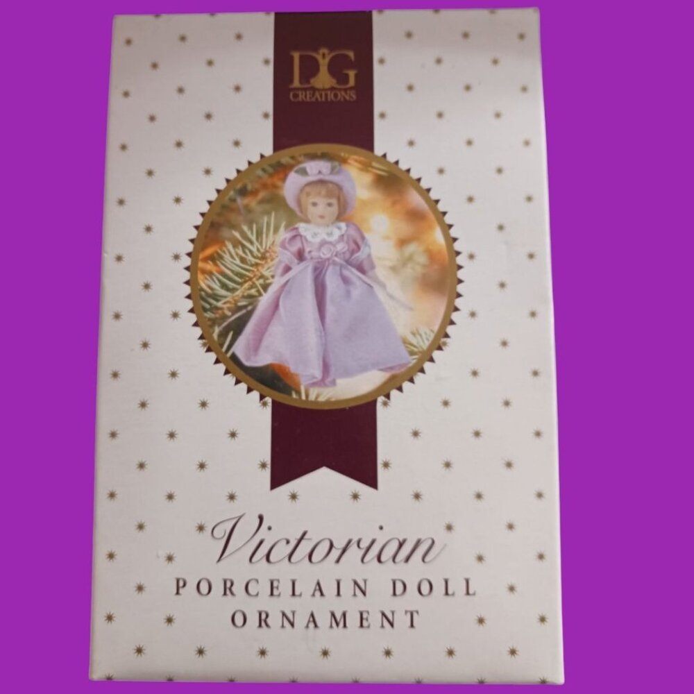 DG Creations Victorian Porcelain Doll Ornament  In Pink Dress & Hat